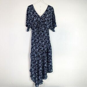 Lane Bryant Navy Floral Silk Asymmetrical Maxi Dress Size 14/16